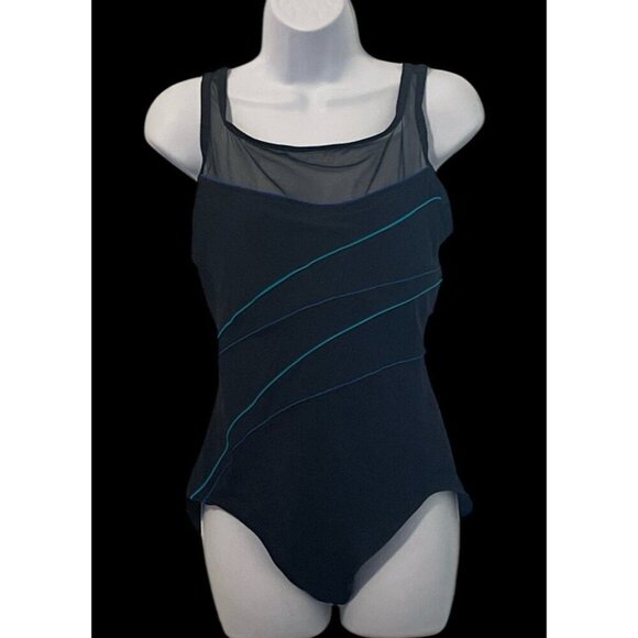 Beach Cabana Woman One Piece Mesh Insert Swimsuit Size 1X 16W/18W Bra No Pads - Picture 3 of 9